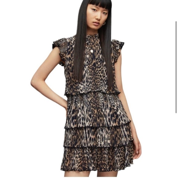 NWT AllSaints Antheia kiku Mini dress in brown Sz US 0 reg $299 - Picture 2 of 7